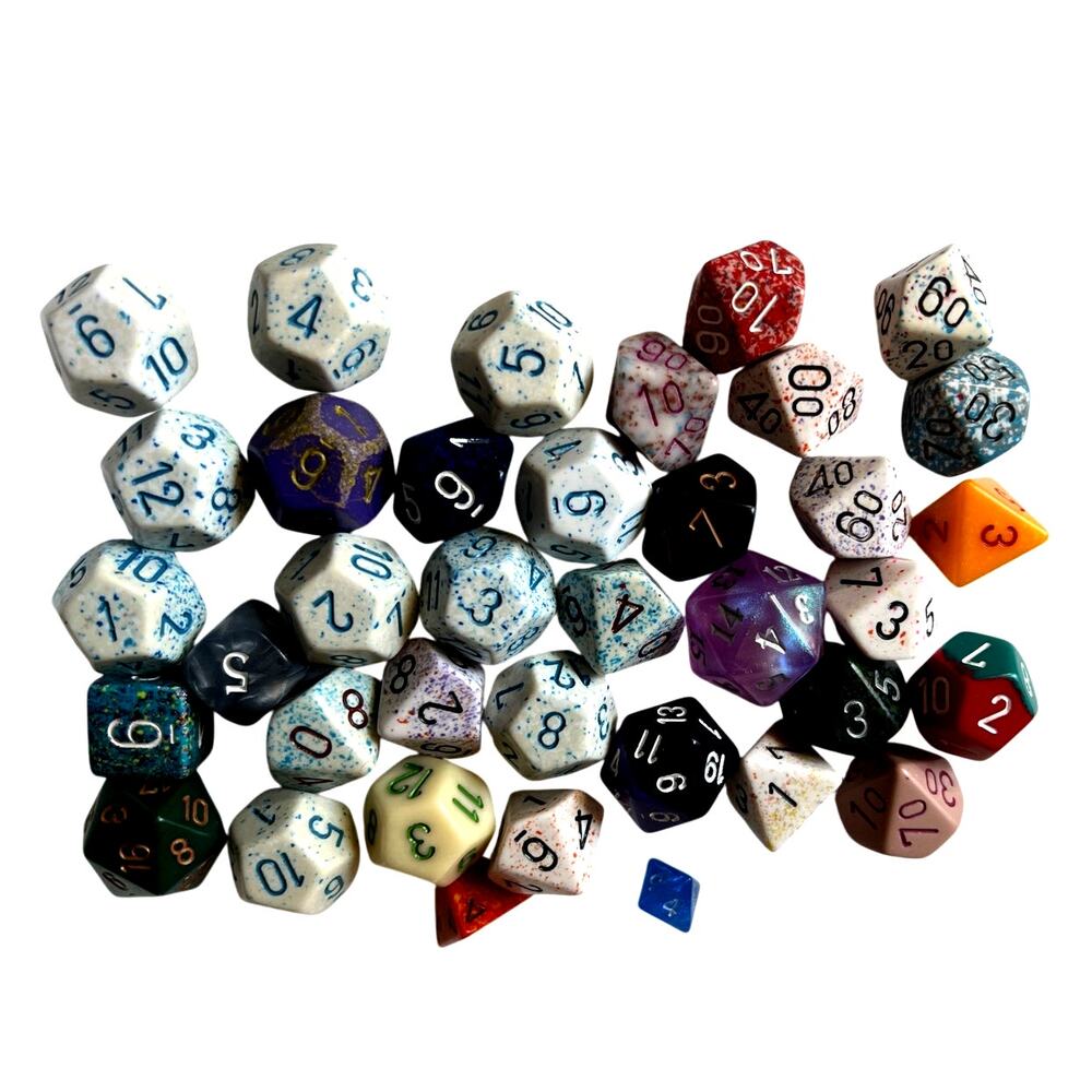 Mixed Lot of 37 Gaming Dice Polyhedral D4 D6 D8 D10 D12 D20 RPG D&D MTG Tabletop